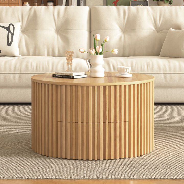 Merax Height-Adjustable Round Coffee Table with Smooth Lift Mechanism, Concealed Storage