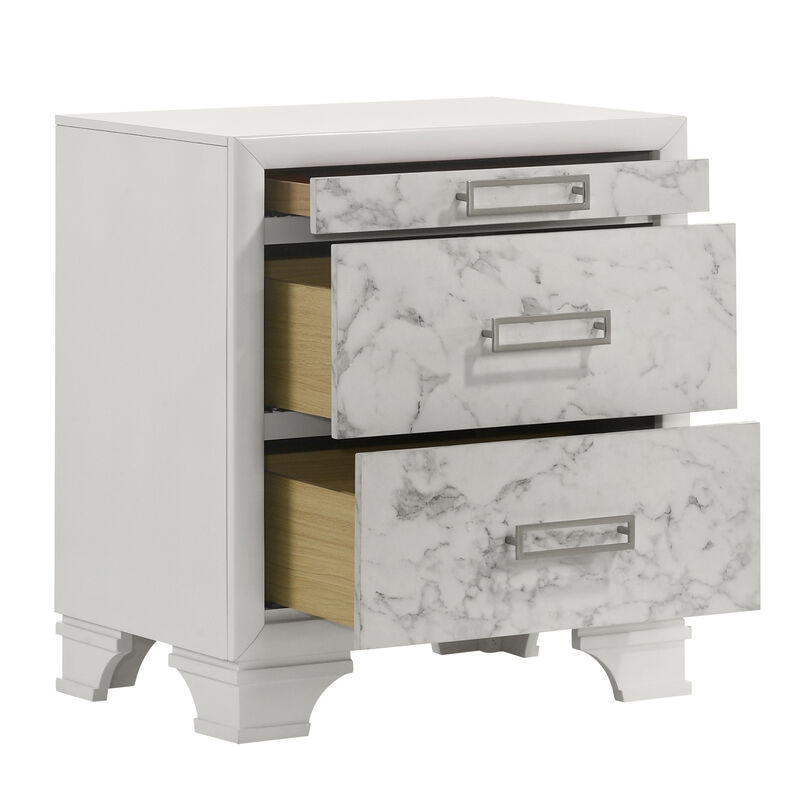 Mirevessiq Marble-Front 3-Drawer Nightstand image number 6