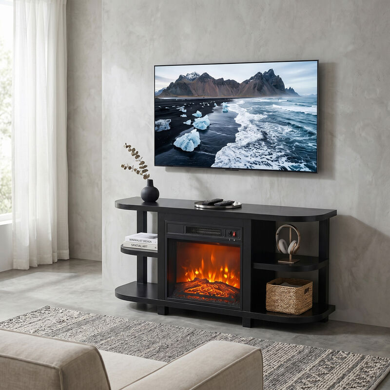 48" TV Stand with 18" Insert Electric Fireplace and Open Storage Shelves Media Console for TVs up to 55" image number 2