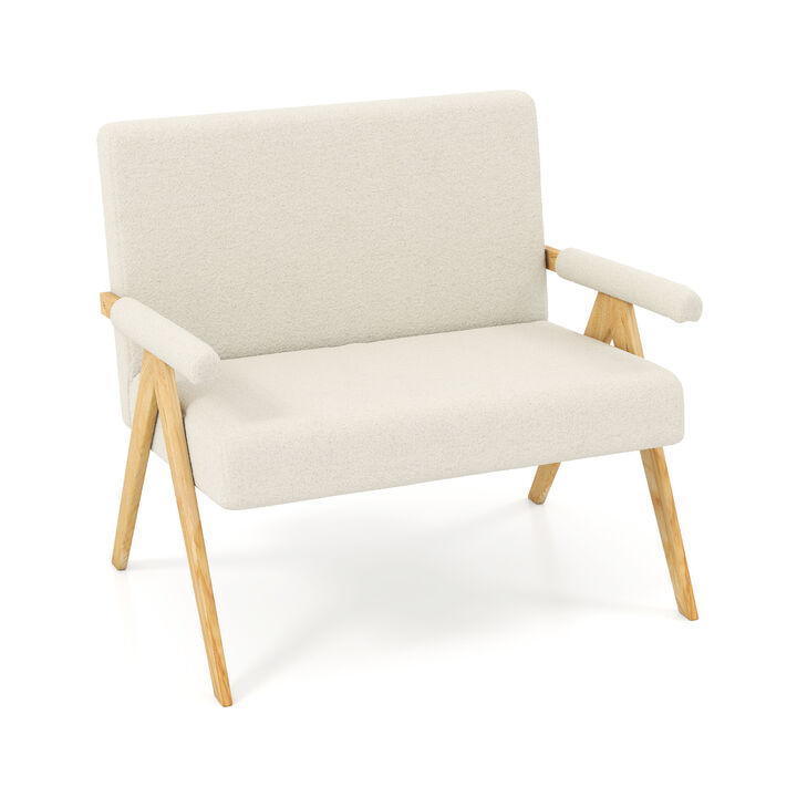Upholstered Loveseat Sofa with Armrests and Wooden Legs for Living Room
