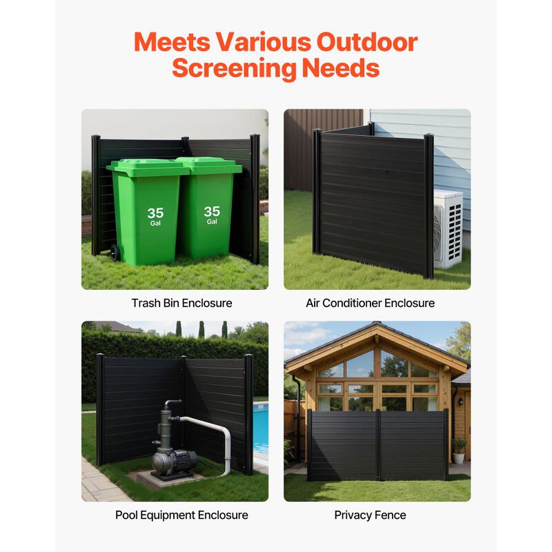2-Panel Horizontal Vinyl Privacy Screen with Ground Stakes for A/C Units and Trash Cans-Black image number 3