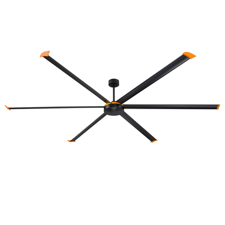 120" Modern Industrial Black Reversible DC Motor 6 Aluminum Blades Extra Large Ceiling Fan with Remote for Warehouse, garage, or Factory
