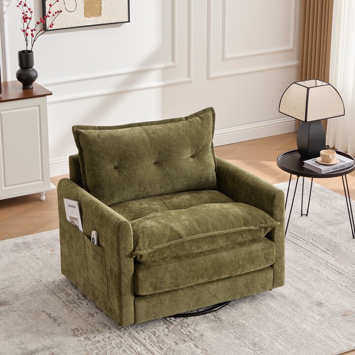 Merax 360&deg; Swivel Chenille Accent Chair - Memory Foam Support with Dual Side Storage Pockets