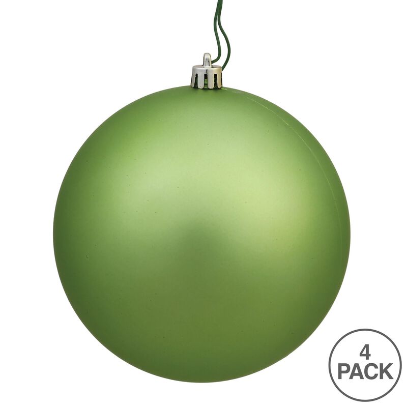 Vickerman N591554DMV Matte Ball Ornaments with Shatterproof UV Resistant, Pre-drilled Cap Secured & Green Floral Wire in 4 per Bag, 6", Celadon image number 2