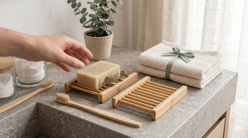 2-Pack Natural Bamboo Soap Bar Dish image number 1