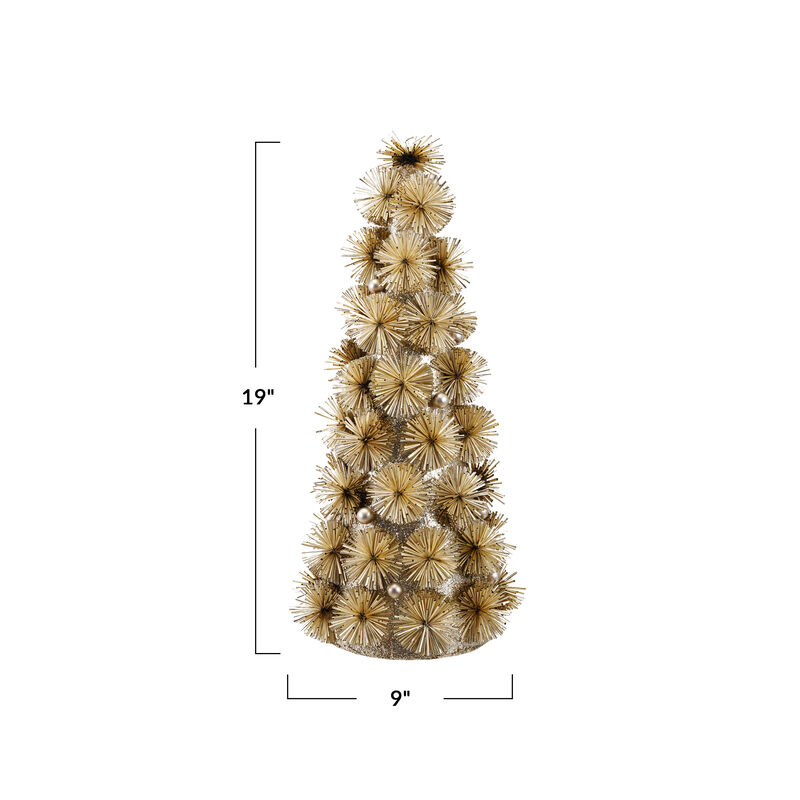 Gold and Silver Tinsel Ball Tree with Glitter Beads image number 1