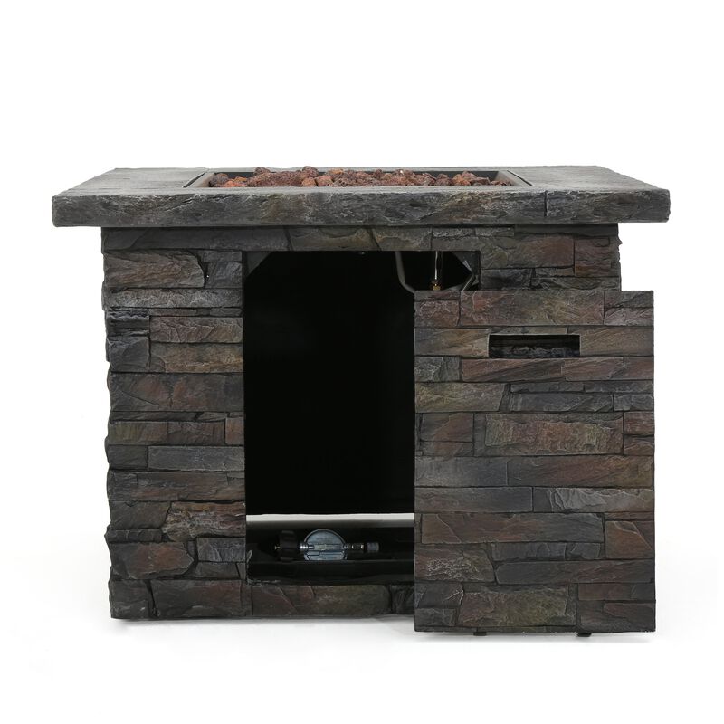 Mondawe 35" Natural Stone Square Fire Pit Outdoor Gas Fire Table - 40,000 BTU