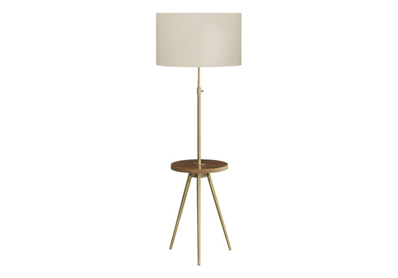 Monarch Specialties 9746, Gold, Ivory/Cream Shade, Contemporary Lighting 63" H Tripod Floor Lamp Brass Metal USB, 20" L x 20" W x 55" H image number 0