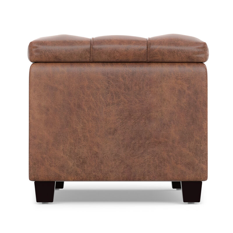 Sienna 33 inch Wide Transitional Rectangle Storage Ottoman Bench in Distressed Saddle Brown Vegan Faux Leather, Assembled image number 4