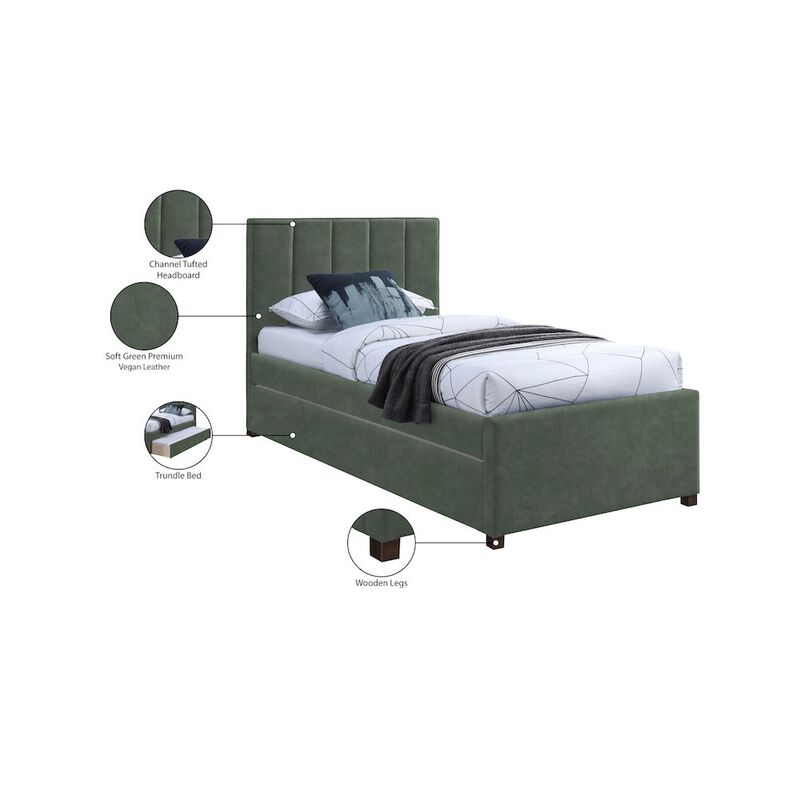 Meridian Furniture Hudson Green Vegan Leather Twin Trundle Bed