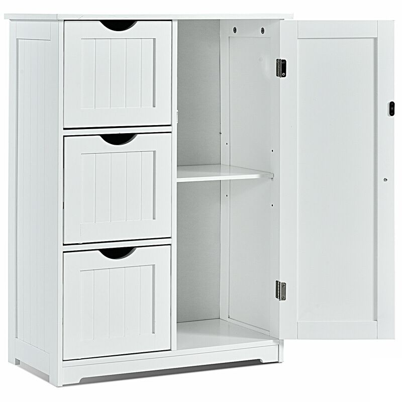 Bathroom Floor Cabinet Side Storage Cabinet with 3 Drawers and 1 Cupboard