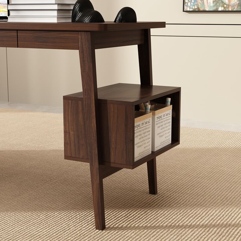 FUFU&GAGA Modern L-Shaped Office Desk with Storage, (55.1”W x 30.7”H x 21.7”D), Brown