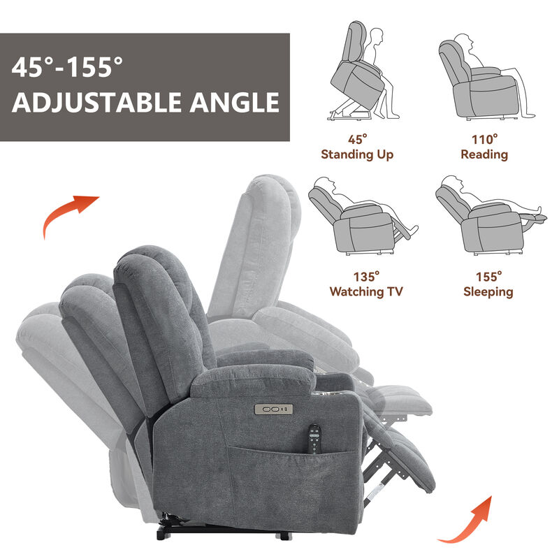 Power Lift Recliner Chair with Massage and Heat, Overstuffed Recliners image number 6