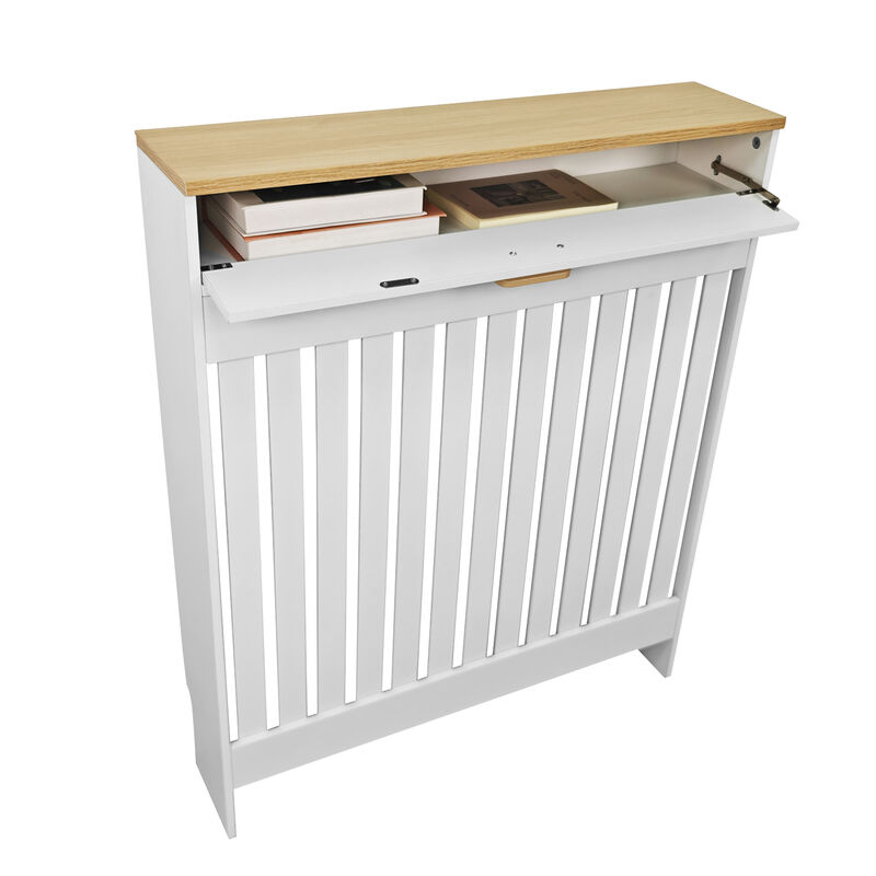 Radiator Cover Drawer Shelf White Oak Finish Vertical MDF Slat Cabinet image number 1
