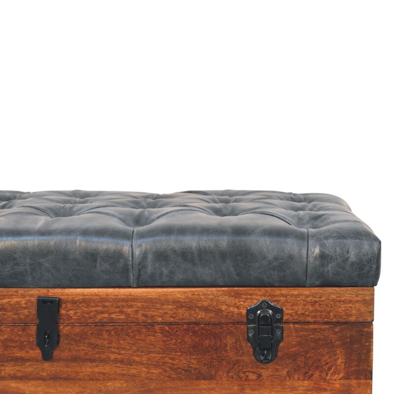 Artisan Furniture Solid Wood Black Buffalo hide leather Storage Trunk
