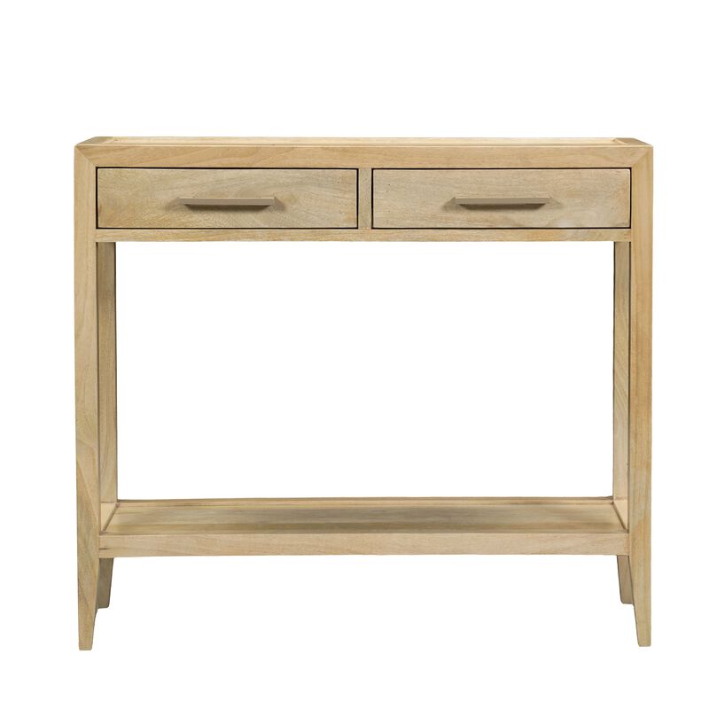 Unya 36 Inch Sofa Console Table with Shelf, 2 Drawers, Natural Brown Mango Wood, Organic Decor image number 0