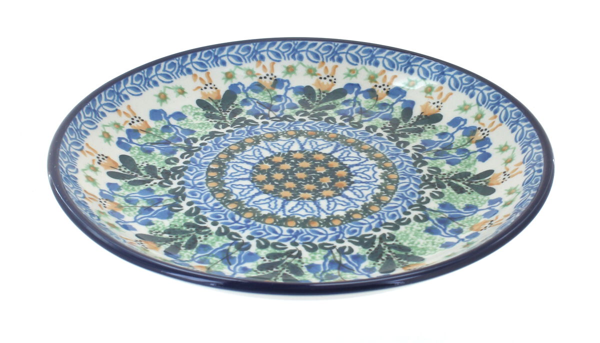 Blue Rose Polish Pottery Day Lily Bouquet Dessert Plate