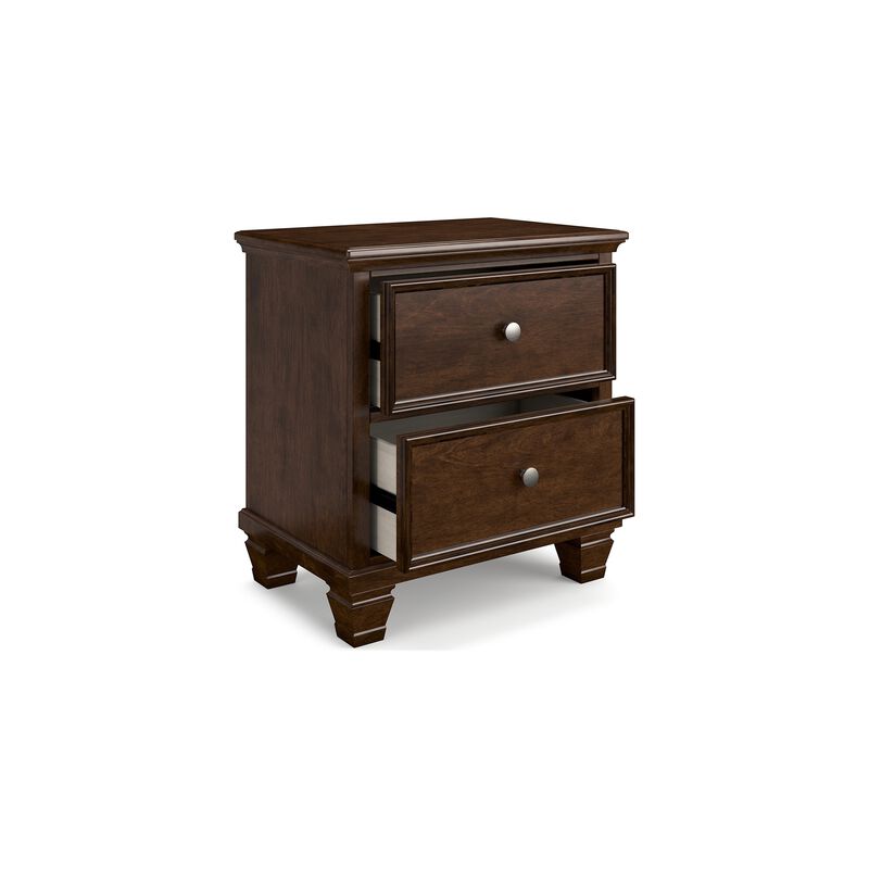 Reno Nightstand, 2 Drawers, Nickel Round Knobs, Rich Brown Solid Wood - Benzara