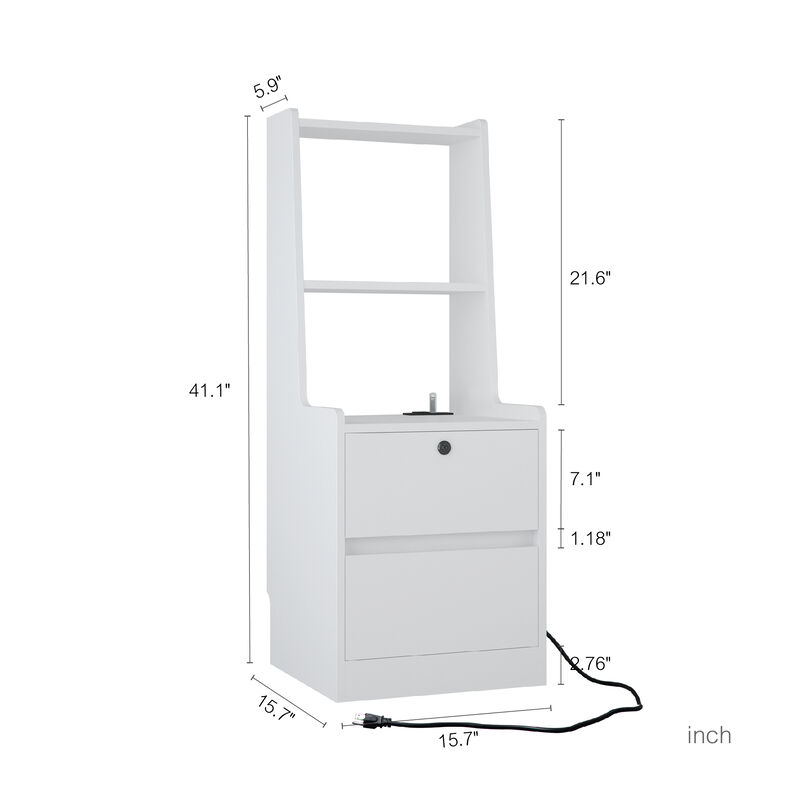 Set of 2 Assembled Nightstands with Charging Station Voice Light USB Lock image number 2