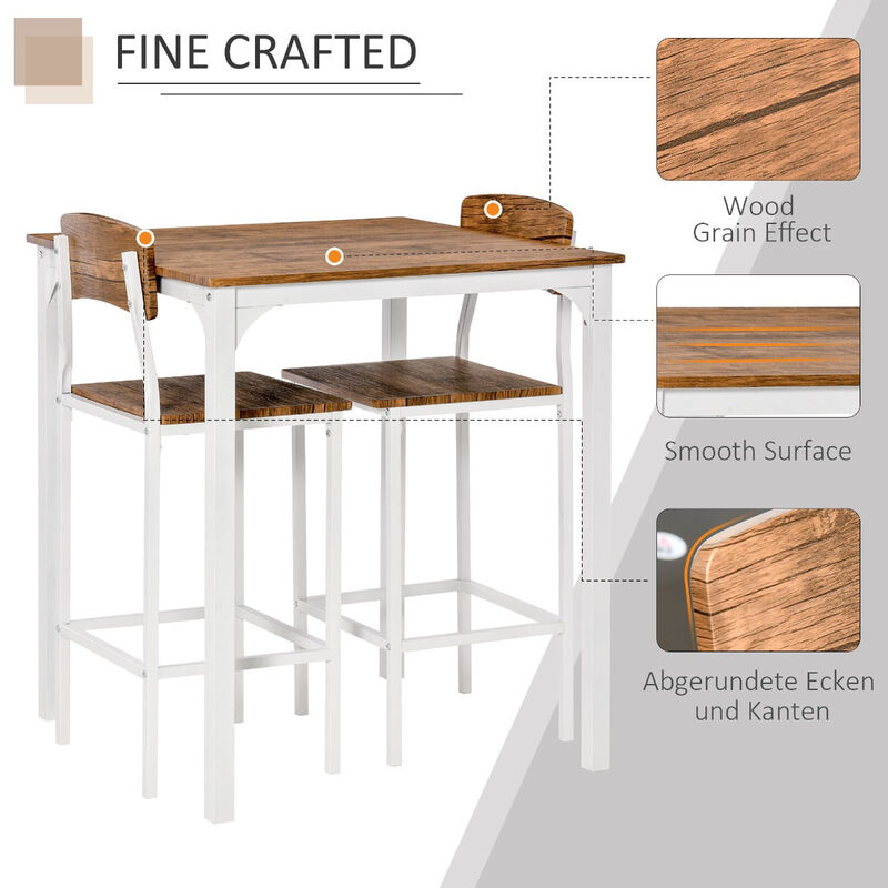 Brown/White Compact Dining: 3-Piece Set for Small Spaces