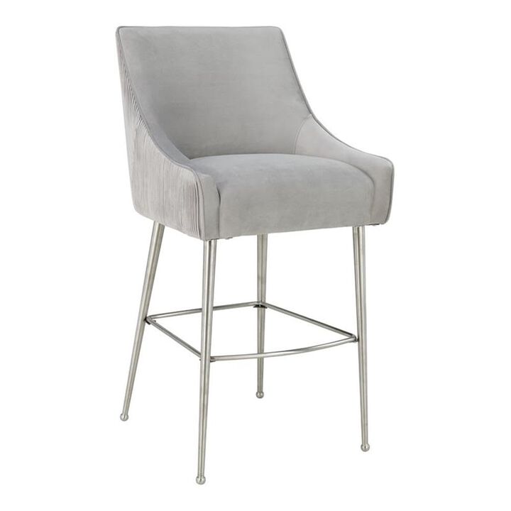 TOV Furniture Beatrix Pleated Light Grey Velvet Counter Stool