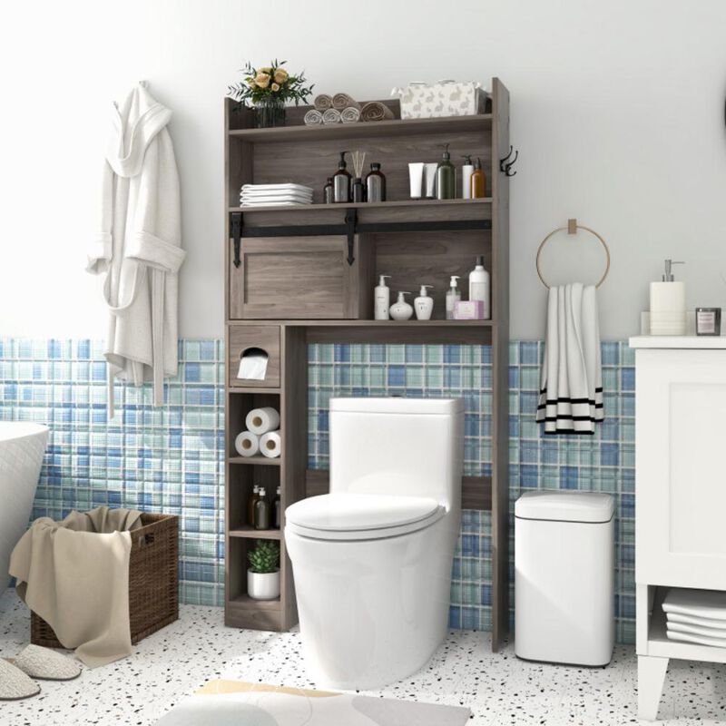 Hivvago Over The Toilet Storage Cabinet with Sliding Barn Door and Adjustable Shelves