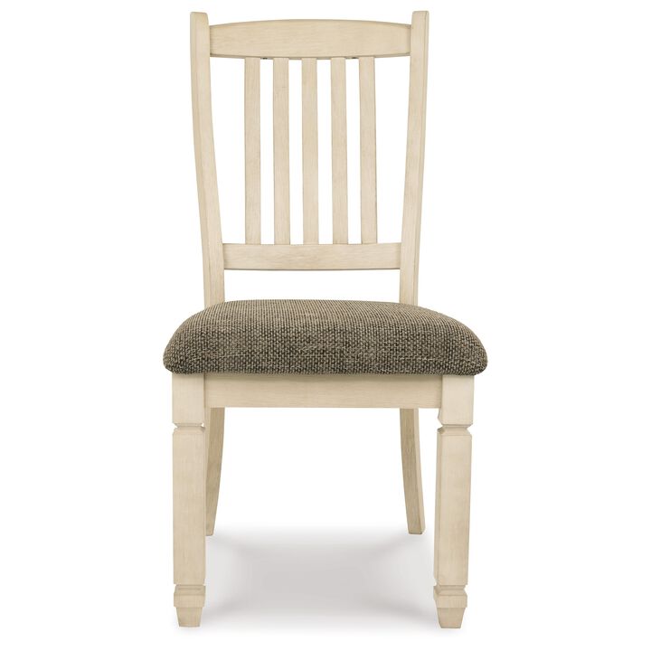 Bolan Dining Side Chair Set of 2 with Rake Back, Polyester, White Wood - Benzara