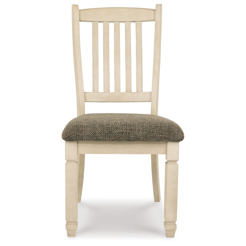 Bolan Dining Side Chair Set of 2 with Rake Back, Polyester, White Wood - Benzara