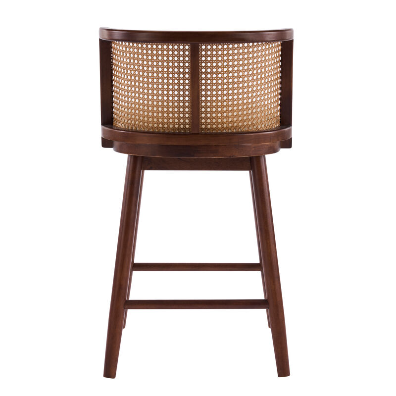 Christopher Knight Home Lyric Modern Woven Rattan Rubberwood Upholstered Counter Stools with Rattan Curved Backrest (Set of 4) image number 5