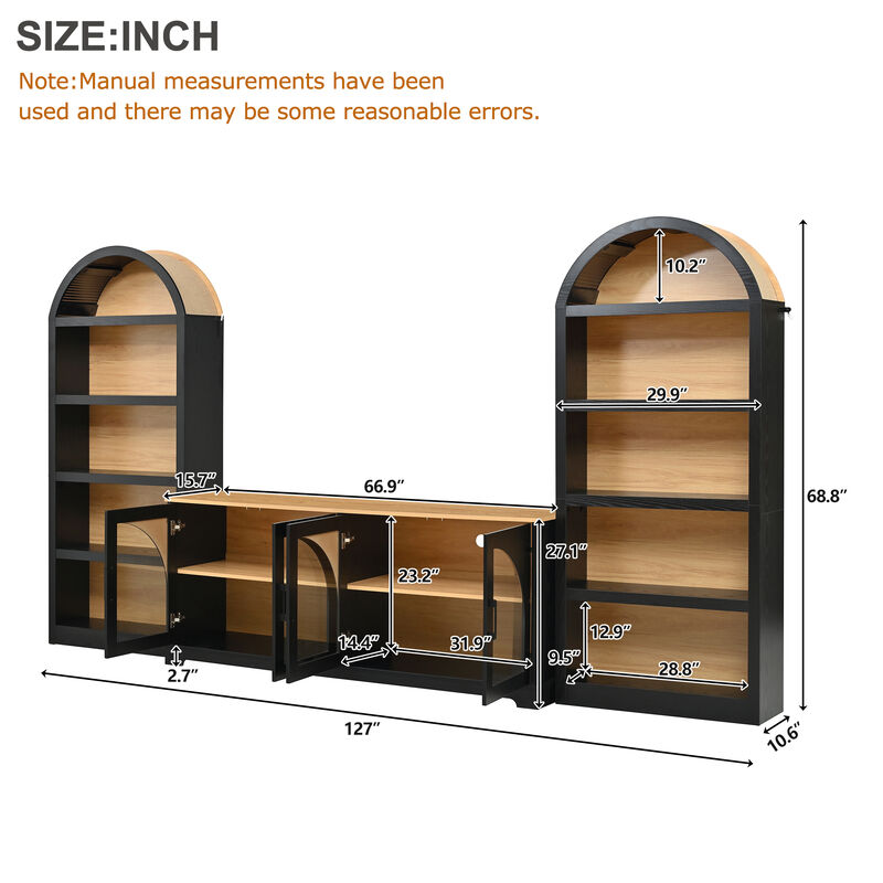 Merax Modular TV Stand with 2 Glass-Door Cabinets & 2 Open Shelves &ndash; Adjustable Storage image number 2
