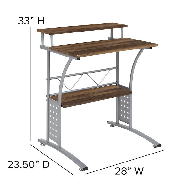 Flash Furniture Rustic Walnut Computer Desk with Top and Lower Storage Shelves image number 3