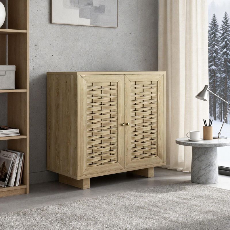 Woven Pattern Accent Cabinet Office Storage Cabinet with 1 Shelf and 2-Door image number 2