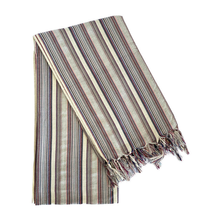 HomeRoots 39" X 71" Gray Cotton Plain Weave Striped Turkish Towel Throw Blanket with Tassels