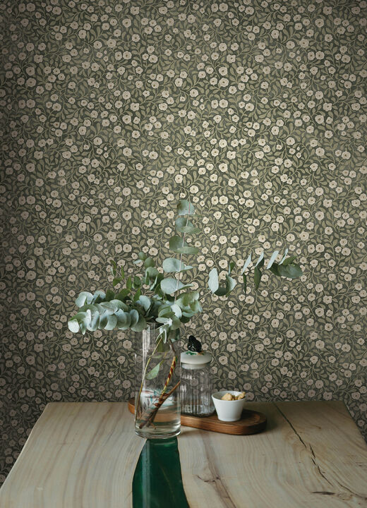 Poppy Trail Green Floral Wallpaper