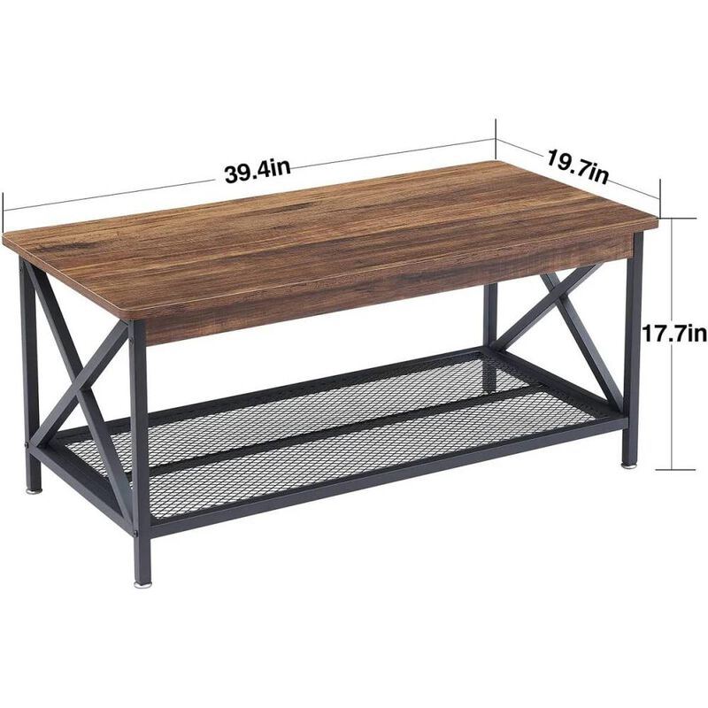 Hivvago Modern Classic Metal Wood Coffee Table with Bottom Storage Shelf