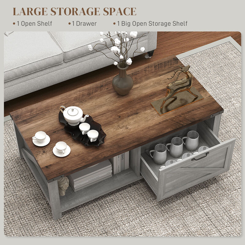 Hivvago Living Room Coffee Table with Open Shelf and Drawer image number 3
