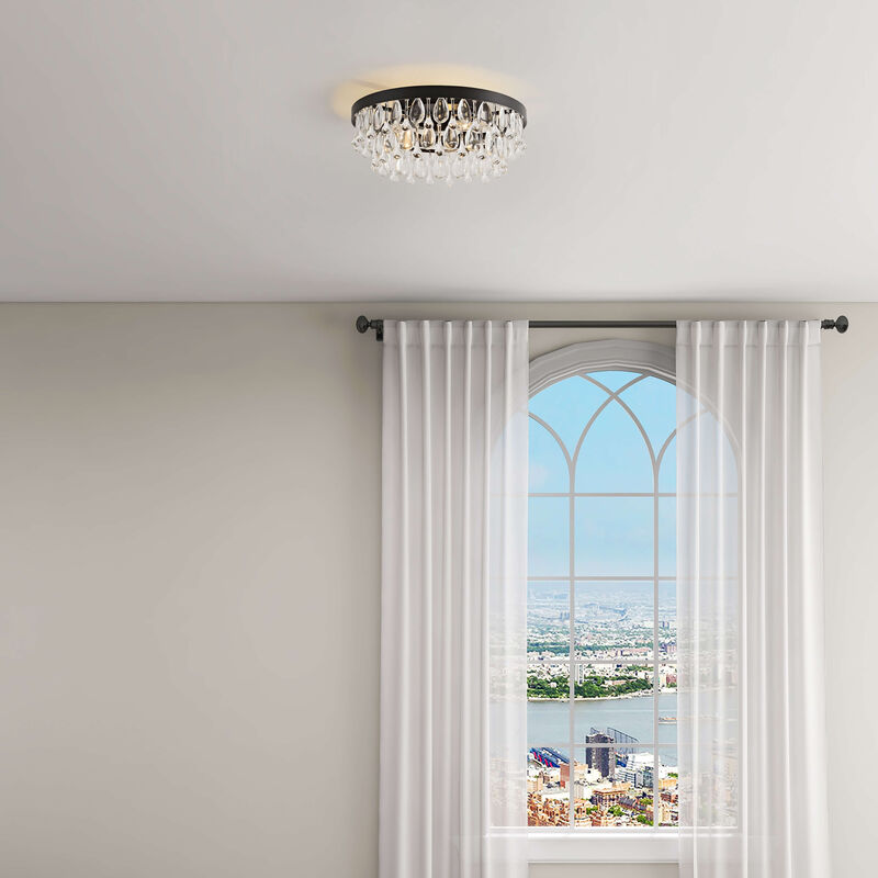 Eva Black 3-light Flush Mount with Crystal Glass Teardrops image number 1