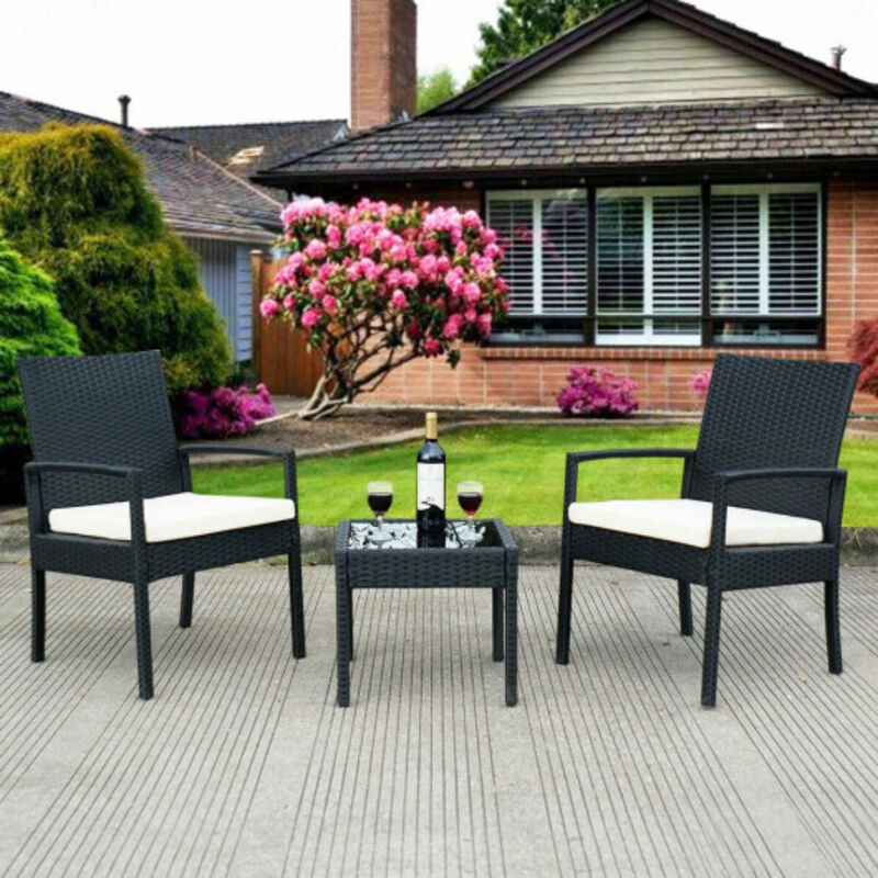 3 Pcs Outdoor Rattan Patio Conversation Furniture Set