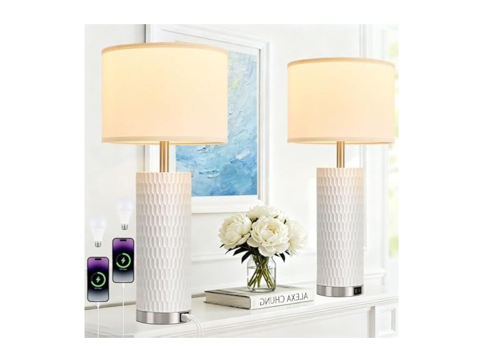 Touch Control Modern Ceramic Bedside Lamps Set Of 2 For Living Room Bedroom