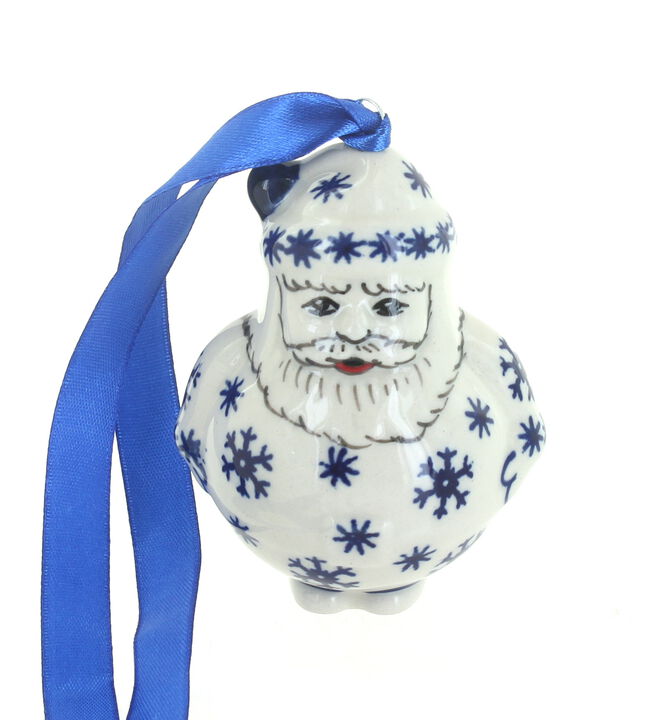Blue Rose Polish Pottery Garden Bouquet Santa Ornament