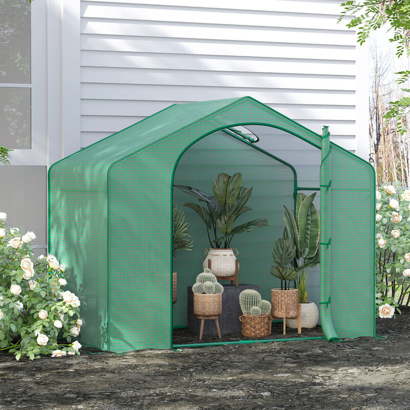 Outsunny 6' x 3' x 5' Portable Walk-in Greenhouse, PE Cover, Steel Frame Garden Hot House, Zipper Door, Top Vent for Flowers, Vegetables, Saplings, Tropical Plants, Green