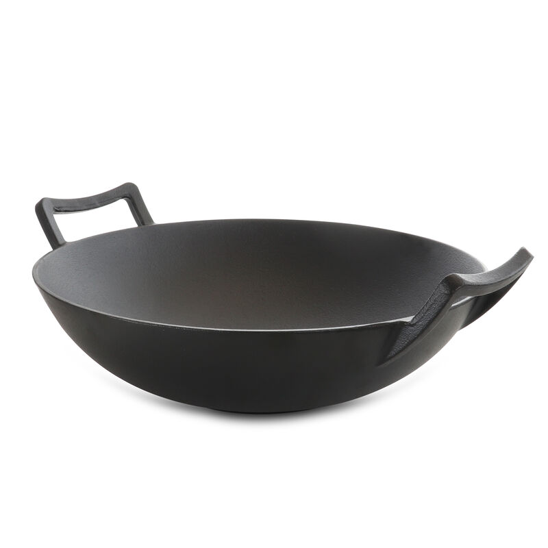 General Store Addlestone 2 Piece 14 Inch Heavy Duty Cast Iron Wok with Wood Lid