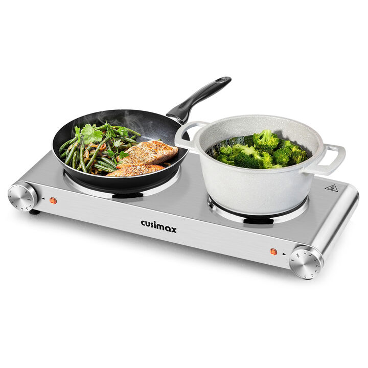 Cusimax 1800W Stainless Steel Electric Hot Plate, Portable Electric Stove, Double Burner for Cooking, Countertop Cooktop