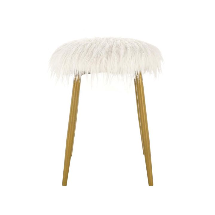 Carolina Living Madison Faux Fur Ottoman - White/Gold