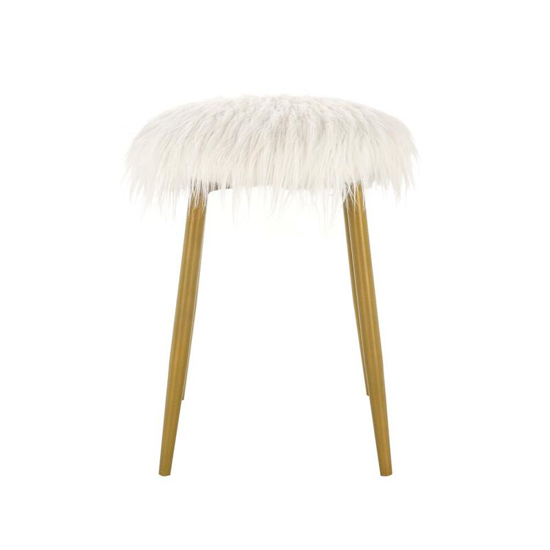 Carolina Living Madison Faux Fur Ottoman - White/Gold
