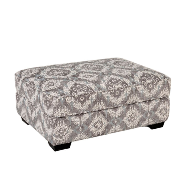 Berrie Ottoman, Geometric Gray White Polyester, Solid Wood, 40 Inch