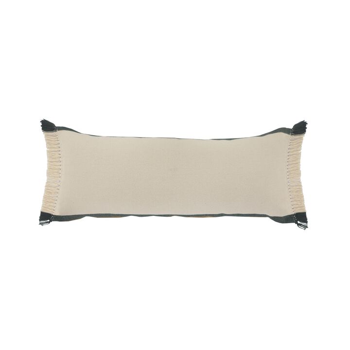 36" Green and White Striped Fringe Lumbar Throw Pillow
