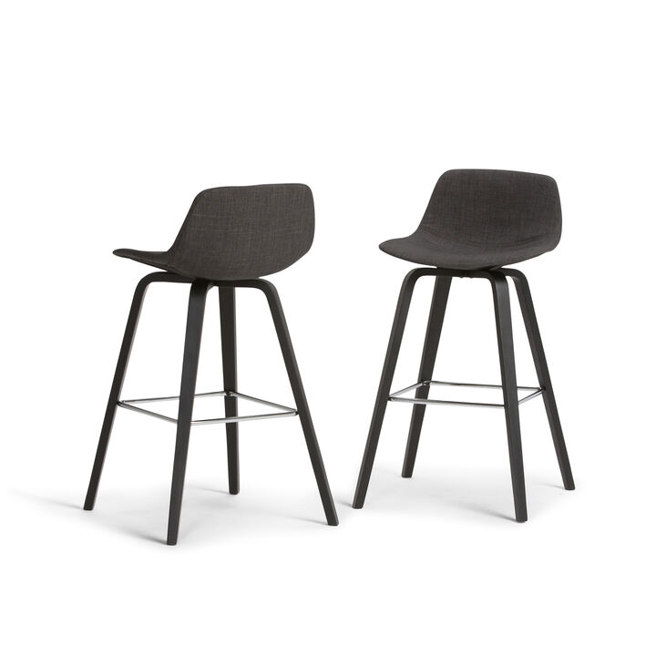 Randolph Mid-Century Modern 28 inch Bentwood Counter/ Bar Height Stool (Set of 2) in Charcoal Grey, Black Linen Look Fabric