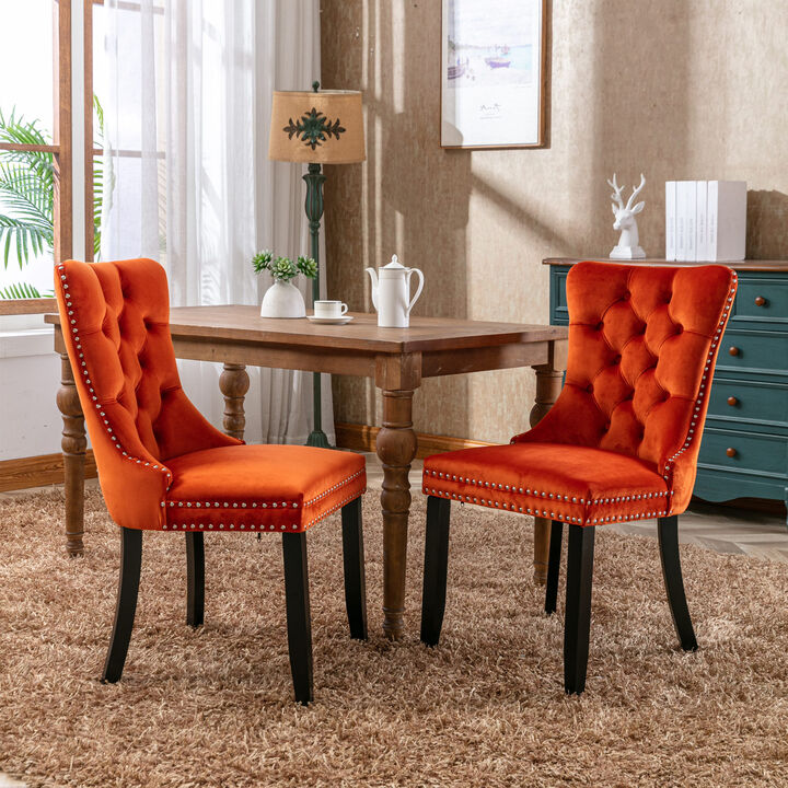 Streamdale Modern Velvet Upholstered Dining Chair Set, Orange