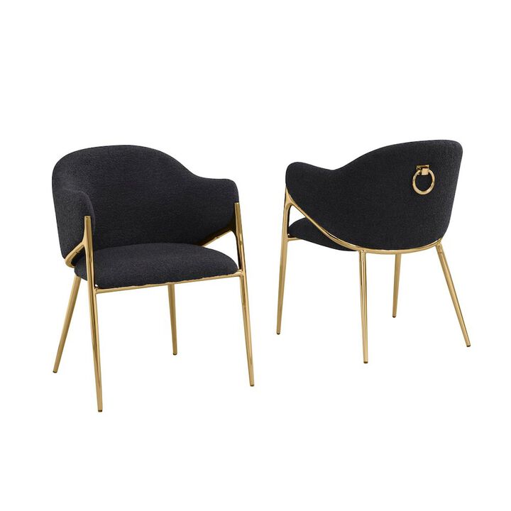 Best Quality Furniture Black Boucle Fabric Side Chairs With Gold Base